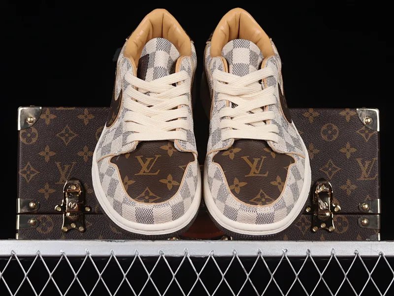 All categories Air Jordan Jordan series basketball shoes Air Jordan 1 Low gift box version Donkey brand x Air Jordan 1 Low OG Custom "Damier Azur/Brown/LV Monogram" AJ1 Joe 1 joint model classic low-top cultural versatile casual sports basketball shoes